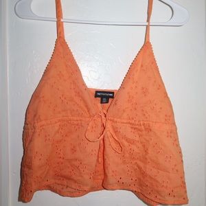 PLT Orange broderie tie waist top